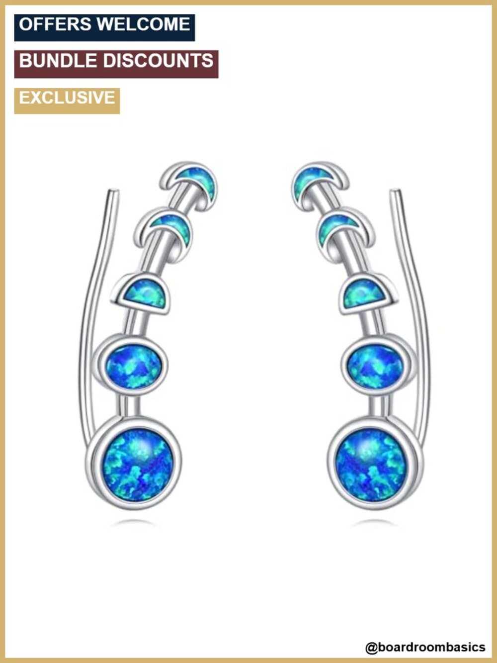 Sterling Silver Moon Phase Climber Earrings Blue Opal Cuff Wrap
